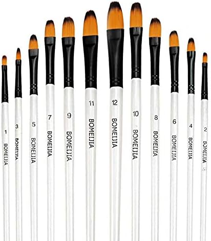 Watercolor Paint Brush Set, 12pcs Filbert Tip Nylon Hair Artist Paintbrushes for Acrylic Watercolor Oil Ink Canvas Painting, Face Body Nail Art, Model, Rock, Shoes & Crafts, Professionals Art Supplies