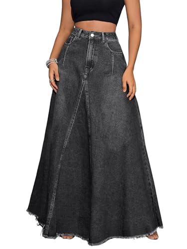 ebossy Women's Retro Distressed High Waist Frayed Hem A Line