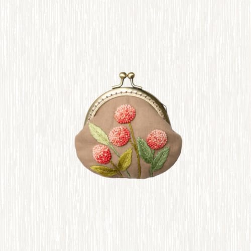 Image of EXCEART Handmade Embroidery Starter Kit Coin Purse DIY Tools Set with Needle and Accessories for Women Girls Round Bag 3.94X1.38X3.35 Inch Portable Craft for Beginners