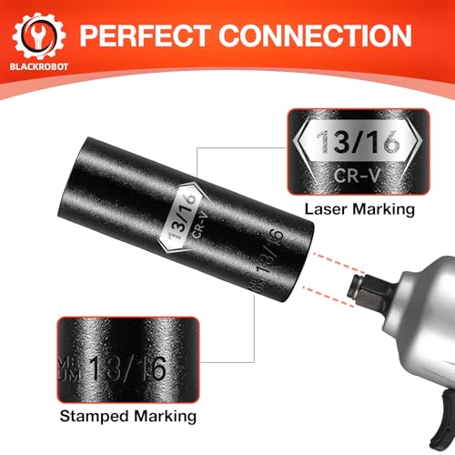 Image of BLACKROBOT 1 /2 Inch Drive 6-Point Deep Socket, 13 /16 inch Deep Impact Socket, CR-V Steel