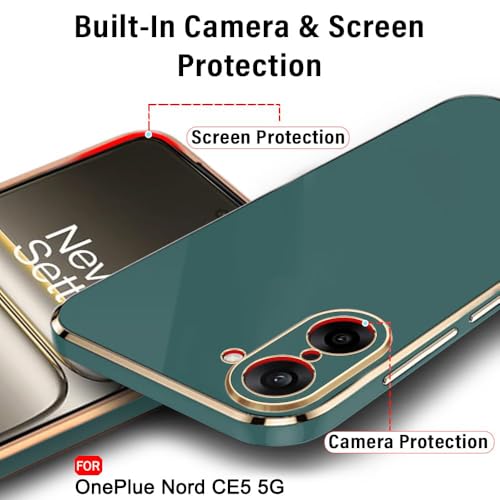 Image of TheGiftKart Luxurious Golden-Plated Back Cover Case for OnePlus Nord CE 5 5G | Raised Lips for Camera & Screen Protection | Shockproof Design | Stylish Cover for OnePlus Nord CE5 (TPU, Dark Green)