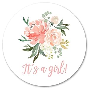 Invitationhouse 60 Stück Peach Floral 'It's a Girl' Aufkleber