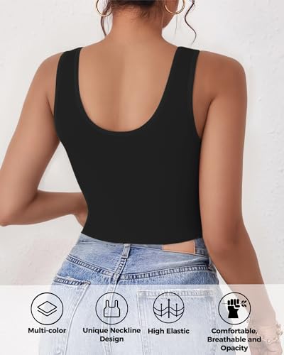 2-3Pcs Tank Tops for Women, U Neck Sleeveless Crop Tops, Basic Cropped Racerback Going Out Tops Athletic Sports Shirts2