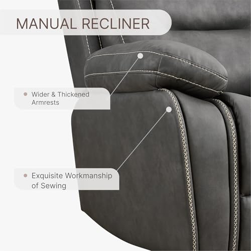 KISLOT Leather Recliner Chair Manual Sofa Rocker for Adults with Overstuffed Arm for Living Room Bedroom Home Theater Seating