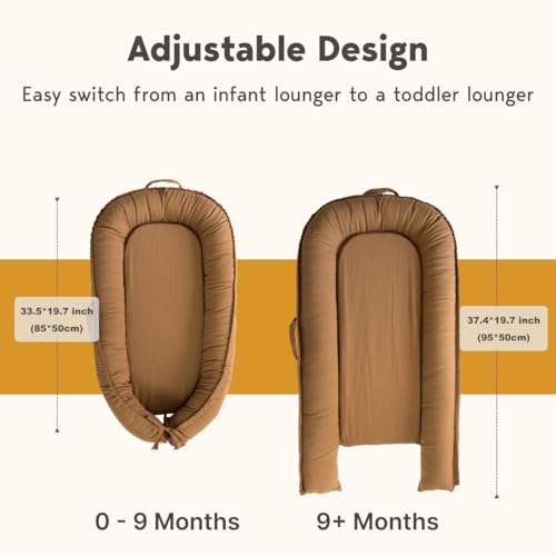 Image of Infant Lounger, Baby Lounger Cover for Baby Girls & Boys, Portable Baby Support Cushion, Newborn Essentials for Baby 0-12 Months, 100% Cotton Breathable, Travel Baby Lounger (Golden Brown)
