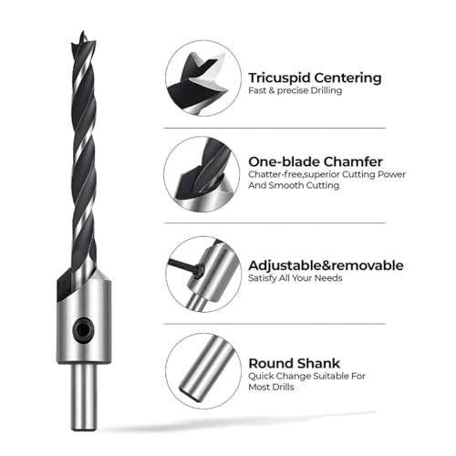 Juego de brocas avellanadoras de acero de alta velocidad para madera y metal, herramienta para carpintería y taladrado con bisel de 15 grados miniatura 5