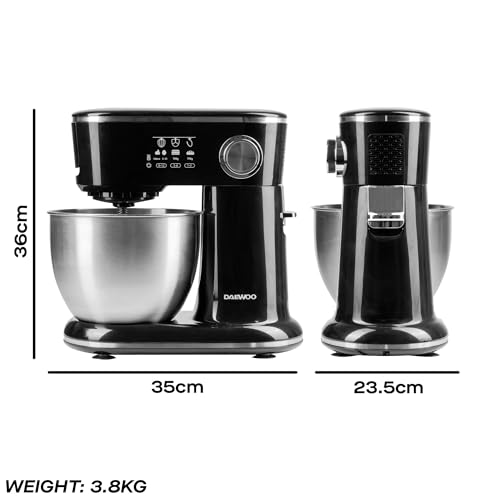 Daewoo 5 Litre Stand Mixer, Stainless Steel 5L Bowl, Attachments Included, Splash Gard Includes Shute, 12 Speeds Including Pulse Function, 1000W Motor, Suction Feet And Locking Bowl Mechanism