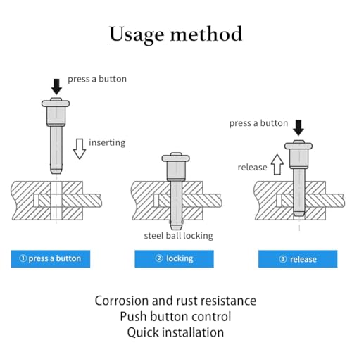 Geieold Schnellverschlussstift Aus Edelstahl, 8 mm Durchmesser, Kugelsperrstift mit Druckknopf, Tragegurtkabel, Nutzlänge 50 mm