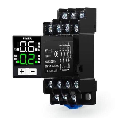 Jadeshay Relé Temporizador AC220V 14 Pin Temporizador de Pantalla Digital para Control de Retardo de Tiempo 0,1 Segundos - 99 Horas 4NO 4NC Relé de Temporizador de Retardo con Base
