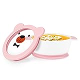 MR. CHOU Suction Baby Bowls with Leakproof Tempered Glass Lids for Babies & Toddlers, Ceramic First Stage Infant Feeding Supplies with Handles, 100% Food Grade Snack Cotainer for Kids, Pink