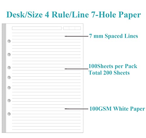 (2-Pack) Mini Binder Lined Filler Paper for 3 or 7 Ring Binders - 200 Sheets/400 Pages Loose Leaf Rule Paper Refills, Desk Size 4, 100gsm Line Paper, 5.8\" x 8.5\" - Thumbnail 2