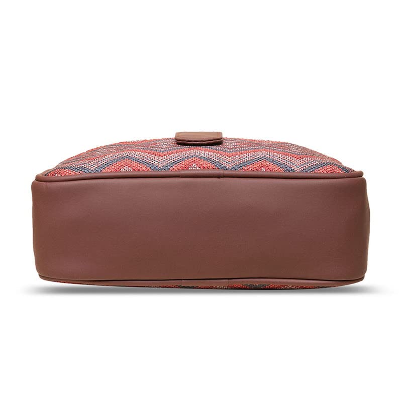 Image of ZOUK Gwalior Weaves Motif Printed Women's Jute Handcrafted Vegan Leather Multicolor Magnetic Sling Bag