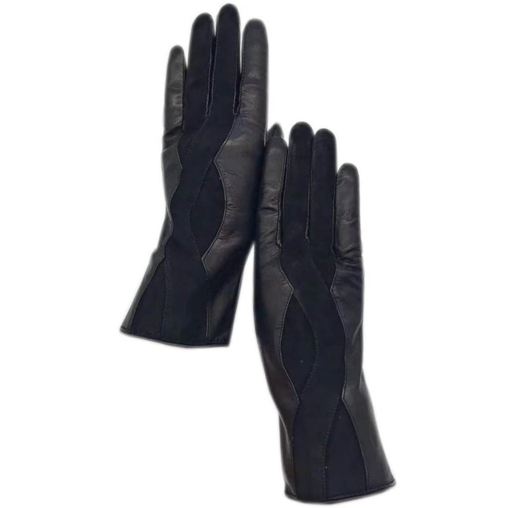 Dicke Winter-Frauen-Handschuhe Schwarz Warmes Fahren Motorrad-Kälteschutz-Leder (Color : A, Size : 7.5)