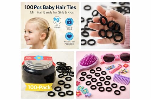 Image of Frescorr (200 pcs) Baby Hair Ties | Soft No-Damage Premium Elastic Mini Rubber Bands for girls | Strong Stretch Ponytail Holders | Daily Use Hair Accessories | (100 Brown &100 Black)