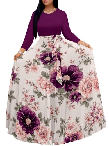 Image of Plus Size Maxi Dress for Women V Neck 3 /4 Sleeve Wrap Dress