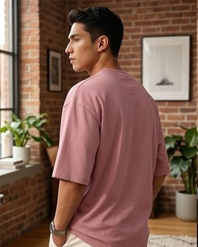 Image of BARKEYO Men's Half Sleeve Round Neck French Terry Oversized Drop Shoulder T-Shirt for Men