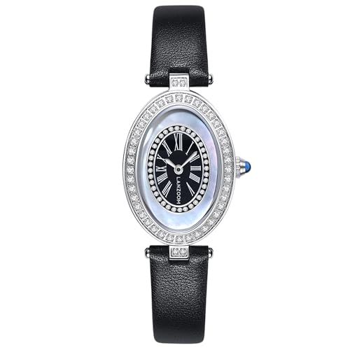 Montre à quartz pour femme bracelet cuir noir cadran bleu