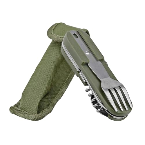 Folding Camping Cutlery Set, 8 in 1 Stainless Steel Portable Utensil Detachable Reusable Travel Cutlery Tableware with Pouch Case for Camping Hiking Fishing Picnic On The Go