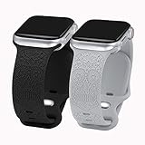 2 Pack Flower Engraved Sport Strap Compatible with Apple Watch Bands 38mm 42mm,Floral Skull Engraved