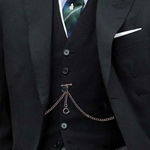ManChDa Pocket Watch Double Albert Chain T-Bar Watch Chain Link 16 inch 3 Hook Bronze Classic Antique - Thumbnail 2