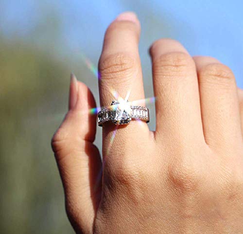 LVTING Princess Cut Cubic Zirconia Ring 925 Silver Engagement Wedding Ring CZ Simulation Diamond Ring Gorgeous Personality Square Wheel Ring Marriage Studded Ring for Women3