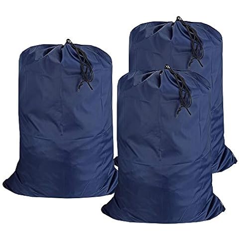 UniLiGis Washable Travel Laundry Bag with Drawstring (3 Pack), Large Dirty Clothes Bag Fit a Laundry Basket or Clothes Hamper, Enough to Hold 4 Loads of Laundry,26x39 inches Navy Blue 3 Cover