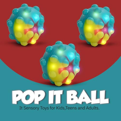 Image of Baybee Pop It Light-Up Fidget Ball Toys for Kids & Adults | Sensory Stress Relief Balls | Silicone Push Pop It Toy for Anxiety & Focus | Durable Squeeze Toy for Kids 3+ Years - Pack of 3