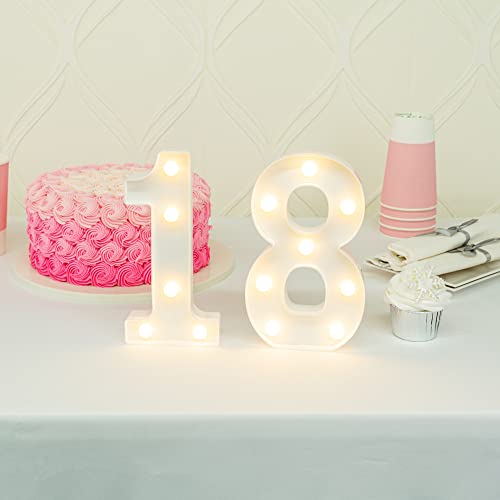 Image of Restaurantware Illumify 7.1 x 1.2 x 8.7 Inch Light Up Number 1 Durable Marquee LED Light - Number 8 Touchproof White Plastic Party Light Keyhole Slot For Parties Weddings Or Special Events