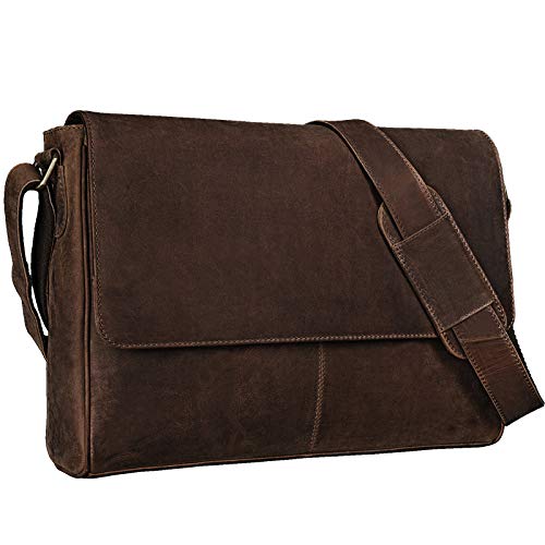 STILORD 'Oskar' Umhängetasche Laptoptasche 15 Zoll aus echtem Leder Messenger Bag Business Vintage Look, Farbe:dunkel - braun