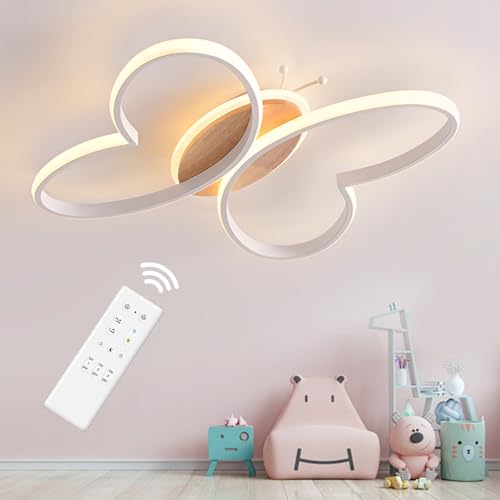 Dythwron Lampara Infantil Techo, LED Lámpara de Techo Habitación Infantil con Mando a Distancia con Función de luz Nocturna, Plafon Led de Butterfly (Blanco, 38CM)