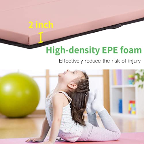 Thick Gymnastics Exercise Mat, 4'X6'X2"Extra Thick High Density Anti-Tear Folding Tumbling Mats Gymnastics For Home, Gym Mat For Mma, Stretching Yoga Cheerleading Martial Arts (Pink) #TOP2