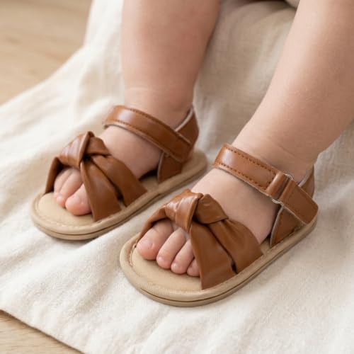 Image of Meckior Baby Toddler Infant Girls PU Leather Soft Open Toe Summer Sandals Flower Princess Flat Shoes