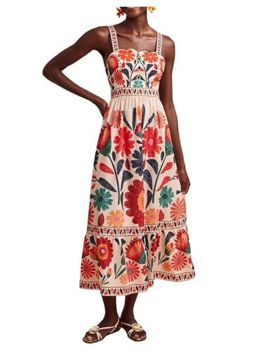 Image of RoseSeek Boho Floral Print Cami Spaghetti Strap Summer Vacation Dresses