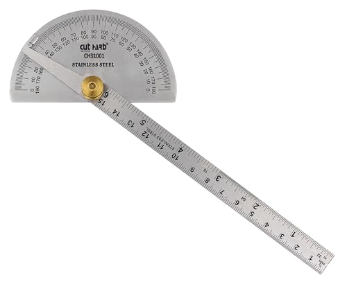 Image of CUTHARD Stainless Steel 180 Degree Protractor - Angle Finder, graduated Ruler with heavy duty brass adjusting nut