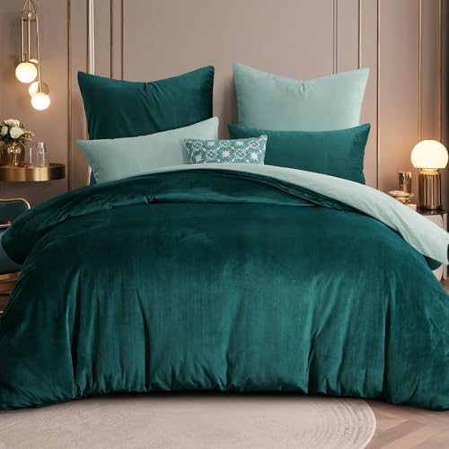 RUIKASI Flanell Winter Bettwäsche 200x200 Grün Warm WinterBettwäsche | 3tlg Kuschel Plüsch Fleece 2 Bettbezug 1 Kissenbezüge 80x80 mit Reißverschluss, Wendebettwäsche Bedding,OEKO-