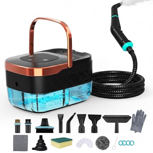 Limpiador a vapor, limpiador de vapor de mano a presión de 1500 W, calentamiento rápido de 15 segundos, con 6 niveles de vapor, 16 accesorios, vaporizador portátil de alta presión para limpiar el
