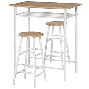 Juego de mesa de bar de 3 piezas, mesa de comedor con 2 taburetes de bar, mesa y sillas de cocina, mesa alta y taburete de bar con estante de almacenamiento, tablero de fibra de densidad media