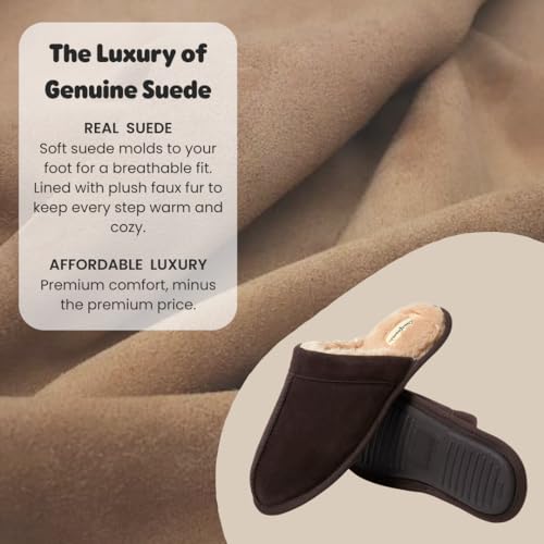 Image of Dearfoams Men's Bradford Genuine Suede House Shoe Scuff Slipper | Casual Slippers