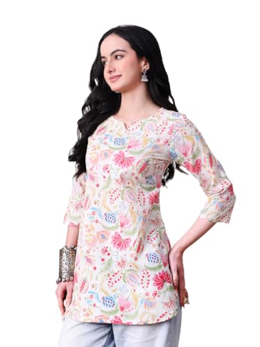 Image of Amazon Brand - Tavasya Women Pure Cotton Katha Plain Short Regular Fit Kurti |Short Top| Solid Casual Tunic