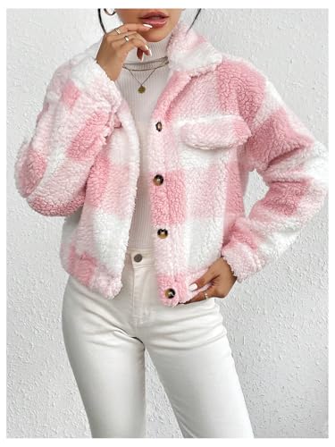 SOLY HUX Women's Plaid Fleece Jacket Button Down Long Sleeve Drop Shoulder Fuzzy Sherpa Jacket Outerwear4
