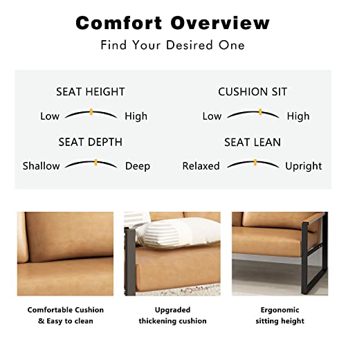 Awqm Faux Leather Sofa,Mid-Century Loveseat Sofa,2 Seat Couch,Classic Sofa Upholstered With Removable Back/Seat Cushion,Armchair/Lounge Chair For Living Room,Office And So On,Camel #TOP7