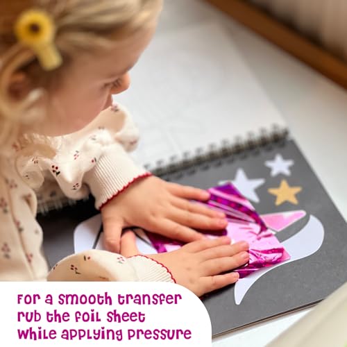 DINO MINI Foil4Fun - Foil Art for Kids - Craft Kits for Kids Ages 4-8 - Includes 16 Foil Art Pages and 16 Coloring Pages - Screen Free Birthday Gifts - Airplane Activities (Princesses & Fairies) - Thumbnail 4