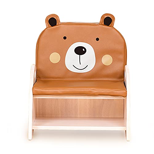 Krand Kids Solid Wood Cartoon Chair With Storage Chest Multi-Functional Kids Upholstered Chair For Activity Table And Play Table Removable Cushion (Bear) #TOP1