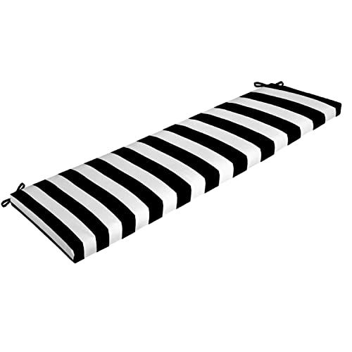 Image of Arden Outdoor Bench Cushion, 46 x 17, Rain-Proof, Fade Resistant Black Cabana Stripe