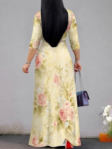 Image of Plus Size Maxi Dress for Women V Neck Flowy Dresses with Pockets for Wedding Guest Church
