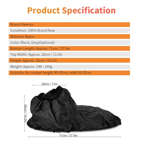 Kayak Spray Skirt Universal, Adjustable Nylon Kayak Spray Cover Water Sports Accessory (Black) - Thumbnail 4