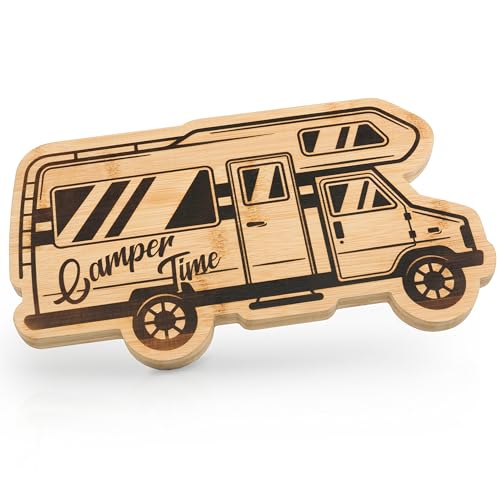 Fluffy Dreams Planche à découper en bambou Vanlife - En forme de camping-car - Décoration de camping - Cadeau de loisirs en plein air - Dimensions : environ 32 x 18 cm