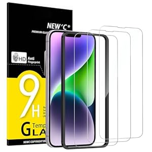 NEW'C 3 Pack Designed for iPhone 14 Plus, iPhone 13 Pro Max Screen Protector (6.7 inches), Enhanced Tempered Glass Protection with easy installation tool included,Case Friendly Ultra Resistant