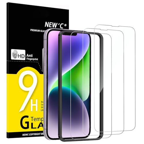 NEW'C 3 Pack Designed for iPhone 14 Plus, iPhone 13 Pro Max Screen Protector (6.7 inches),Tempered Glass with easy installation tool included,Case Friendly Ultra Resistant