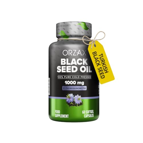 ORZAX Black Seed Oil Capsules 1000mg - High Strength 20mg Thymoquinone - 60 Cold Pressed Nigella Sativa Softgels - Supports Immune Hair Skin and Joint Health